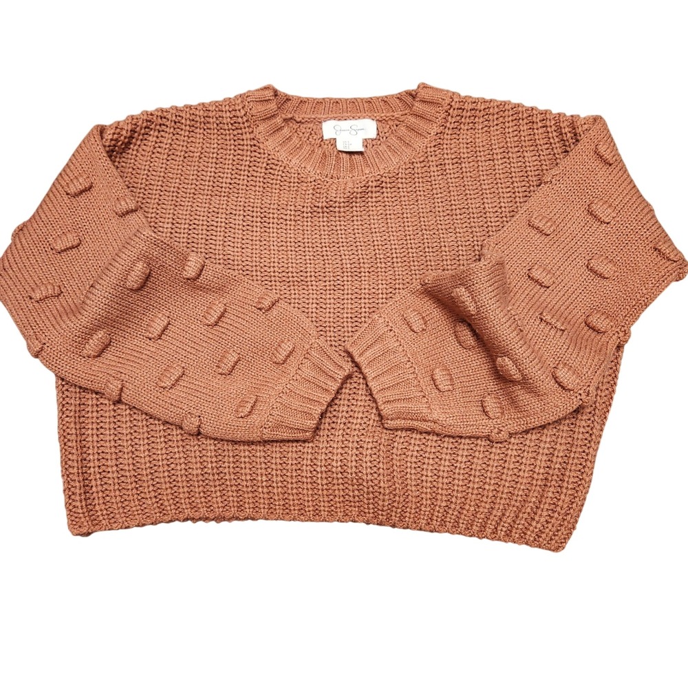 Jessica Simpson Women Knit Textured Balloon Sleeve Cropped Sweater S Rust Orange